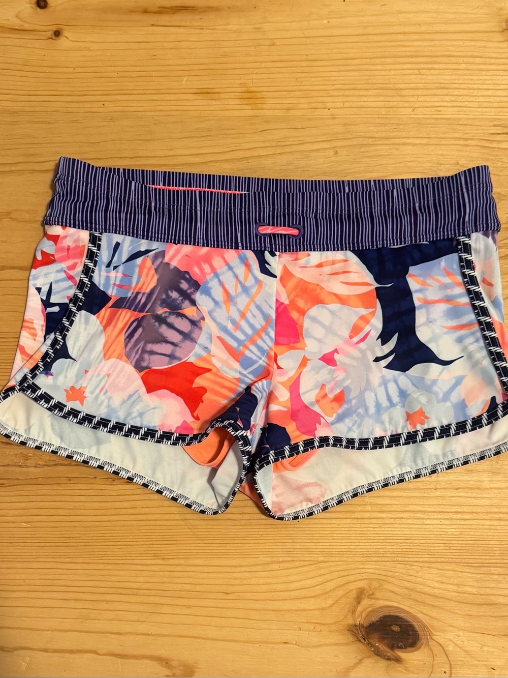 Athleta Girls' Floral Print Shorts in Navy, Coral & Light Blue
